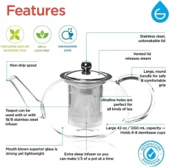 GROSCHE Joliette - 1250ml/42 Fl. Oz Glass Teapot -Coffee Machine Store JolietteGlassTeapot infographic 540x 600x3 e5a0f523 1546 4796 9336 25a3ffa0859e